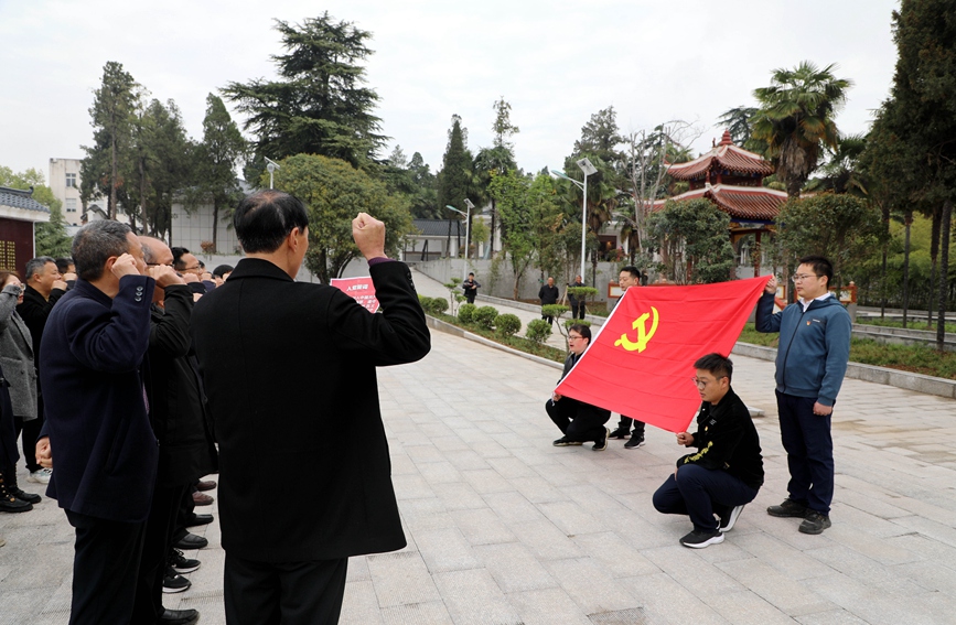 內鄉縣黨員干部向黨旗宣誓。趙鑫磊攝