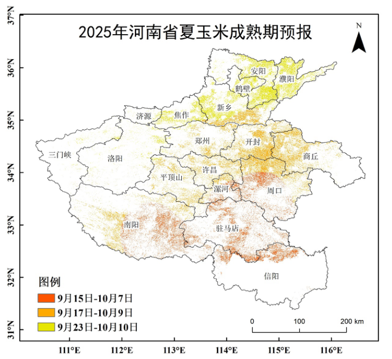 2025年河南省夏玉米成熟期預報。河南省氣象局供圖