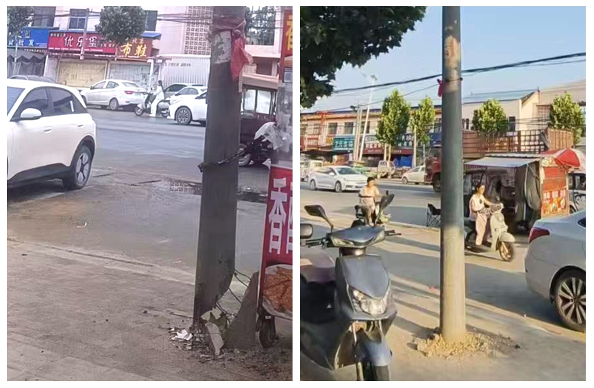 电线杆修理前(左)修理后(右)。太康县行政服务中心供图